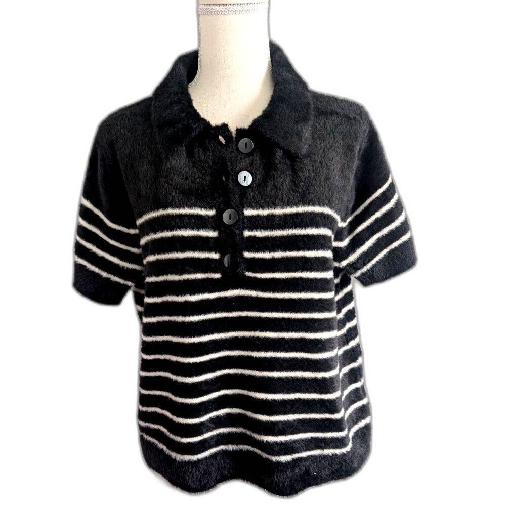 A New Day Women's Short Sleeve Sweater Polo Collar Fuzzy Shirt Size XXL